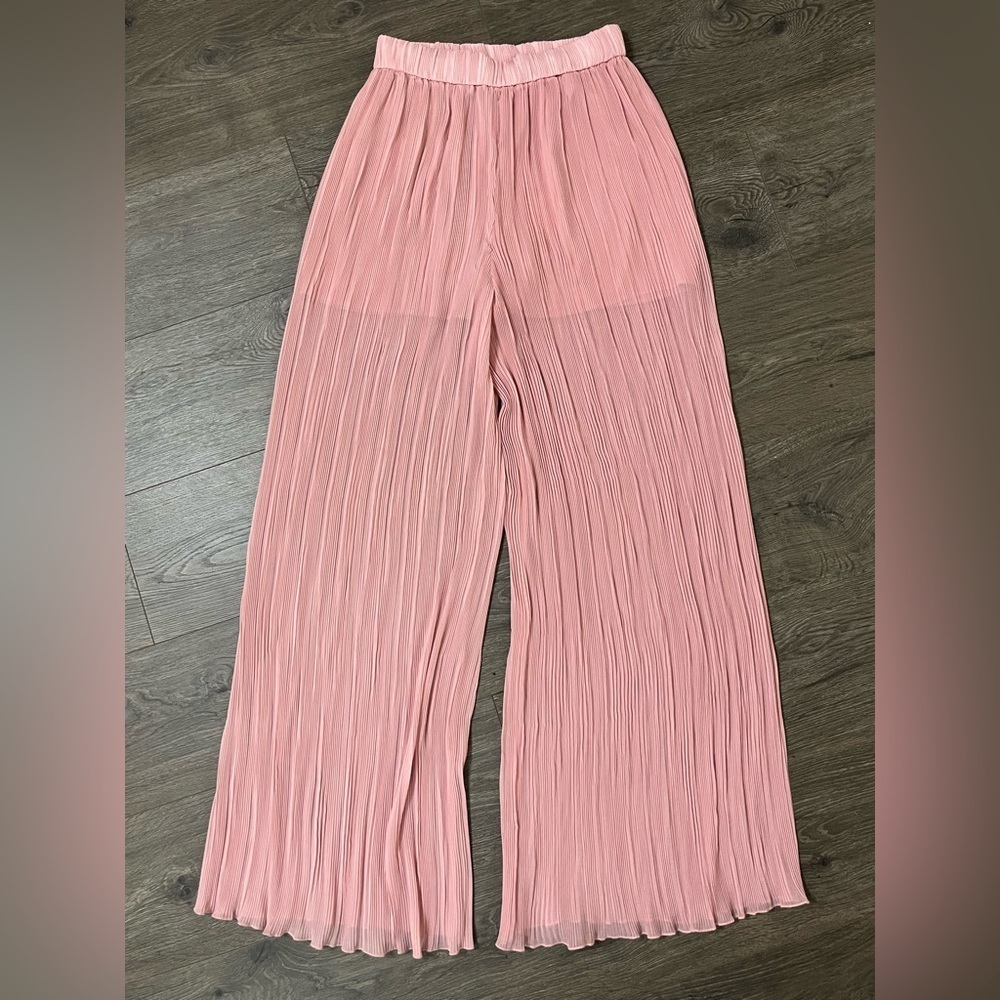*NWT* Zara Micro-Pleated Wide Leg Sheer Pants with Built-in Shorts